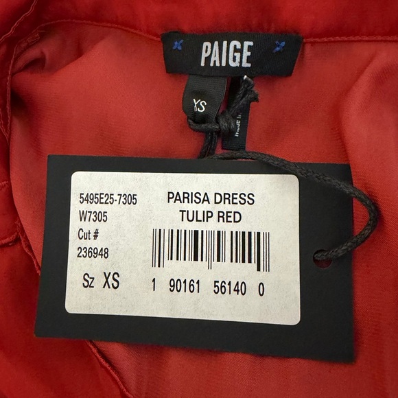 NWT! Paige Tulip Red Parisa Embroidered Detail Satin Wrap Dress. Size XS. - Picture 11 of 14